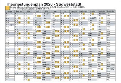 Theoriestundenplan Südweststadt Fahrschule Frank Dopf, Karlsruhe